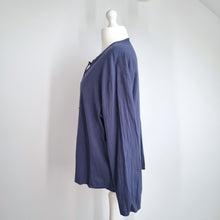 Load image into Gallery viewer, Lace Up Smock Blouse XXL Peasant Artisan Cotton Linen Navy Blue Tunic Workwear
