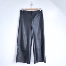 Load image into Gallery viewer, Roman Faux Leather Trousers Cropped 14 NEW Black Wide Leg Pockets Elastic Waist
