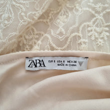 Load image into Gallery viewer, Zara Lace Midi Dress Small Embroidered Cream Slip A Line Fit &amp; Flare Strappy

