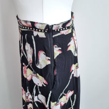Load image into Gallery viewer, Religion Maxi Skirt Black Dark Floral Studded Floaty Tiered Grunge 10 Small
