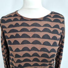 Load image into Gallery viewer, Marimekko T-shirt Dress Brown Medium Geometric Print Long Sleeves Modal Casual
