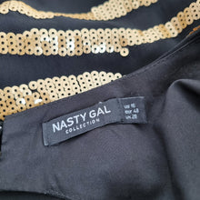 Load image into Gallery viewer, Nasty Gal Sequin Dress Size 20 Gold Black Striped Shift Party T-shirt Festive
