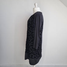 Load image into Gallery viewer, Nissa Velvet Devore Dress UK 18 Black Shift Beaded Neckline Party Occasion

