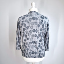 Load image into Gallery viewer, Mantaray Cardigan Grey Floral Print UK 18 100% Cotton 3/4 Sleeves Button Knit
