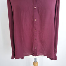 Load image into Gallery viewer, M&amp;S Autograph Blouse Burgundy 12 Pussybow Tie Berry Shirt Work Long Sleeves Top
