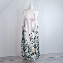 Load image into Gallery viewer, H&amp;M Maxi Dress Linen Blend Slip White Green Floral Leaf Print A Line Medium
