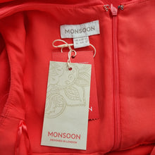 Load image into Gallery viewer, Monsoon Coral Cocktail Dress NEW Size 16 Could Shoulder Frills Lined Midi Party
