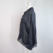 Load image into Gallery viewer, M&amp;S Autograph Blouse Black UK 22 100% Ramie Shirt Top Hi Low Semi Sheer Casual

