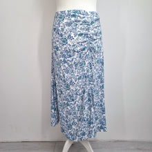 Load image into Gallery viewer, Per Una Midi Skirt 16 M&amp;S Floral Print Blue White Gathered Slit Holiday Ruched
