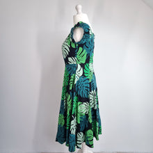 Load image into Gallery viewer, Collectif Dress A Line Monstera Leaf Dolores Stretch Retro Cotton Midi 50s 18

