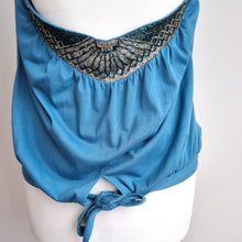 Load image into Gallery viewer, Vintage Topshop Y2K Top Halterneck Beaded Sequins Blue Jersey Backless Cowl 8
