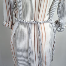 Load image into Gallery viewer, Principles Shirt Dress White 16 100% Cotton Striped Long Sleeves Beach Cover Up
