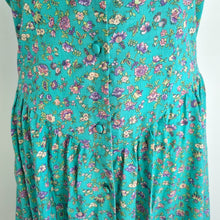 Load image into Gallery viewer, Vintage Nightingales Maxi Dress Turquoise Button Down Floral A Line Cottage 10
