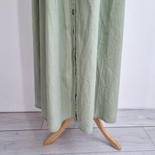 Load image into Gallery viewer, Midi Button Down Dress Large Sage Green 100% Cotton Tie Sleeve Casual Boho Tea
