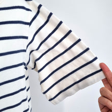 Load image into Gallery viewer, Celtic &amp; Co T-Shirt Dress Striped UK 8 Cream Navy Breton 100% Cotton Pockets
