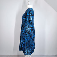 Load image into Gallery viewer, Frank Usher Midi Dress L XL Leopard Print Pockets Blue Black Short Sleeve Animal
