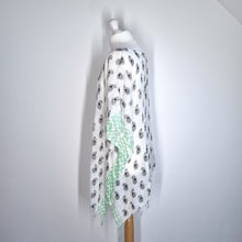 Load image into Gallery viewer, Indian Kaftan Beach Coverup Paisley Print 100% Cotton One Size White Short Boho
