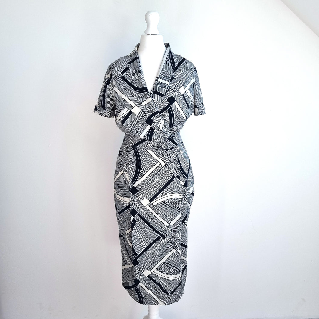 Paul Costelloe Dress Sheath Black Label Work Wiggle Pencil Abstract Print 8 XS