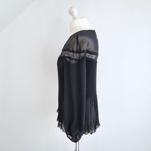 Load image into Gallery viewer, Zara Woman Blouse Pleated Black Top Sheer Lace Gothic Victorian Party Medium
