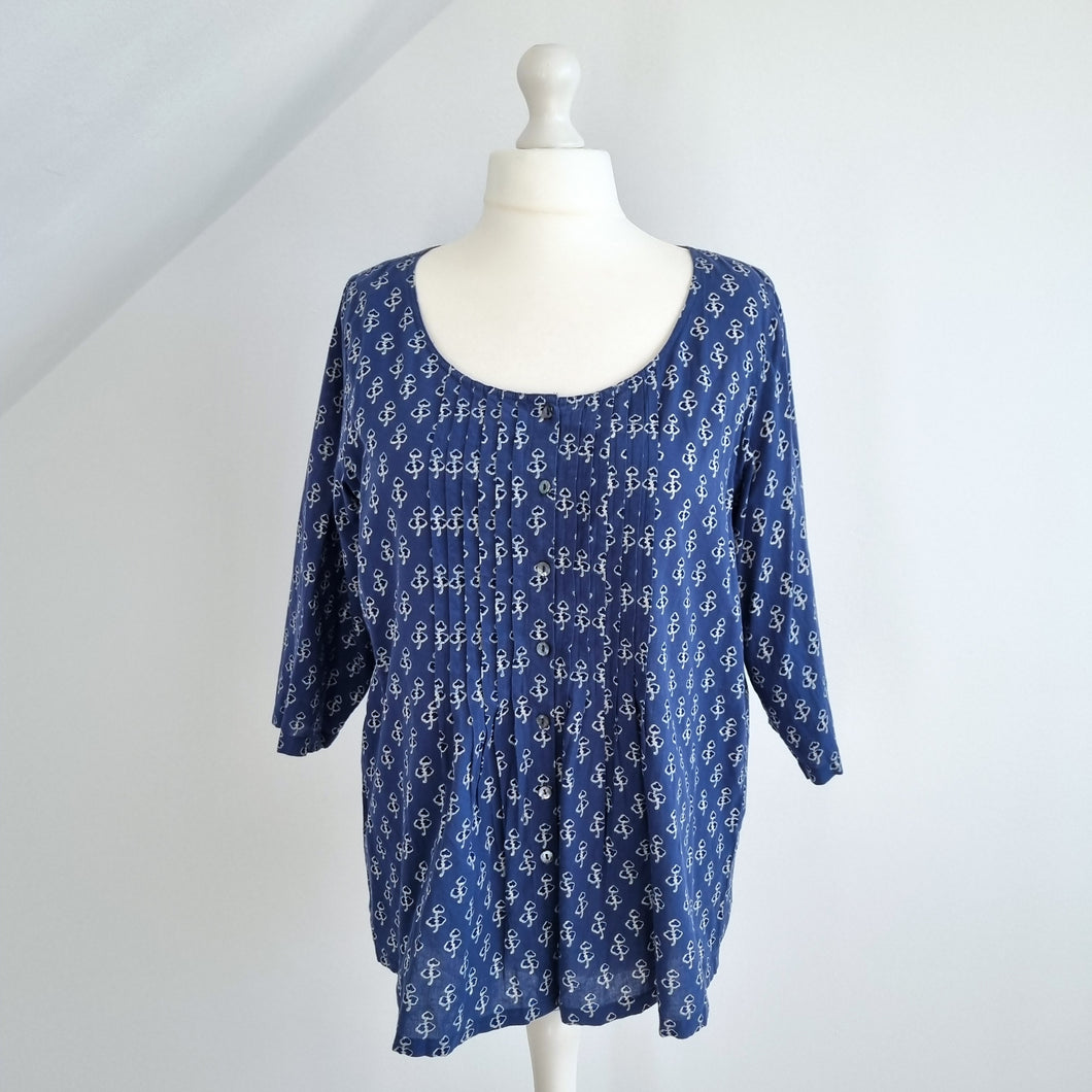 East Blouse Block Print Blue Floral Indian Boho Cotton Smock Tunic Artisan 16