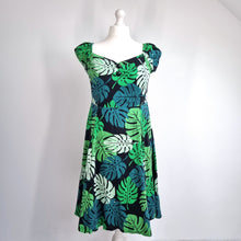 Load image into Gallery viewer, Collectif Dress A Line Monstera Leaf Dolores Stretch Retro Cotton Midi 50s 18
