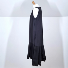 Load image into Gallery viewer, COS Midi Maxi Dress Pockets Black Pleated Tunic Cotton Sleeveless Lagenlook 14
