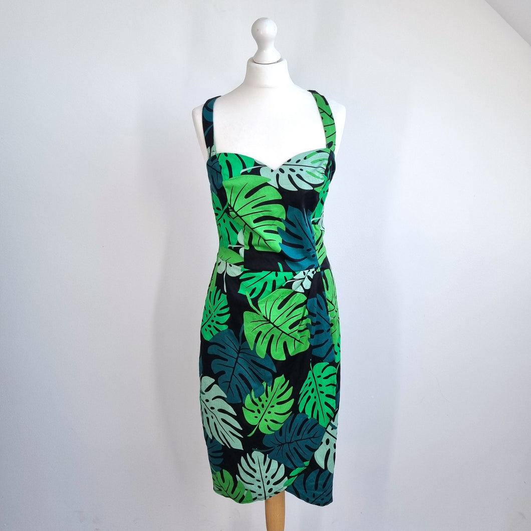 NEW Collectif Sarong Dress Palm Tree 14 Green Removable Straps Retro Wiggle