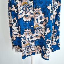 Load image into Gallery viewer, Monsoon Linen Blend Blouse Floral Print Shirt Blue Bright Boxy Long Sleeves XL
