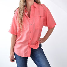 Load image into Gallery viewer, Vintage Clockhouse Silk Blouse Shirt Salmon Pink 80s C&amp;A Short Sleeves One Size
