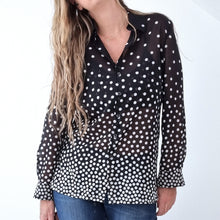 Load image into Gallery viewer, Vintage Jaeger Blouse Polka Dot Black White Shirt 80s Faux Silk Top Print 12
