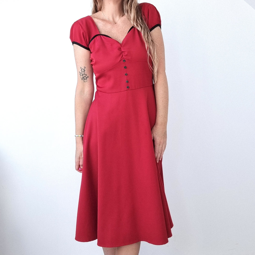 Lindy Bop Dress Red  Midi A Line Occasion Party Retro Rockabilly 50s Stretch 14