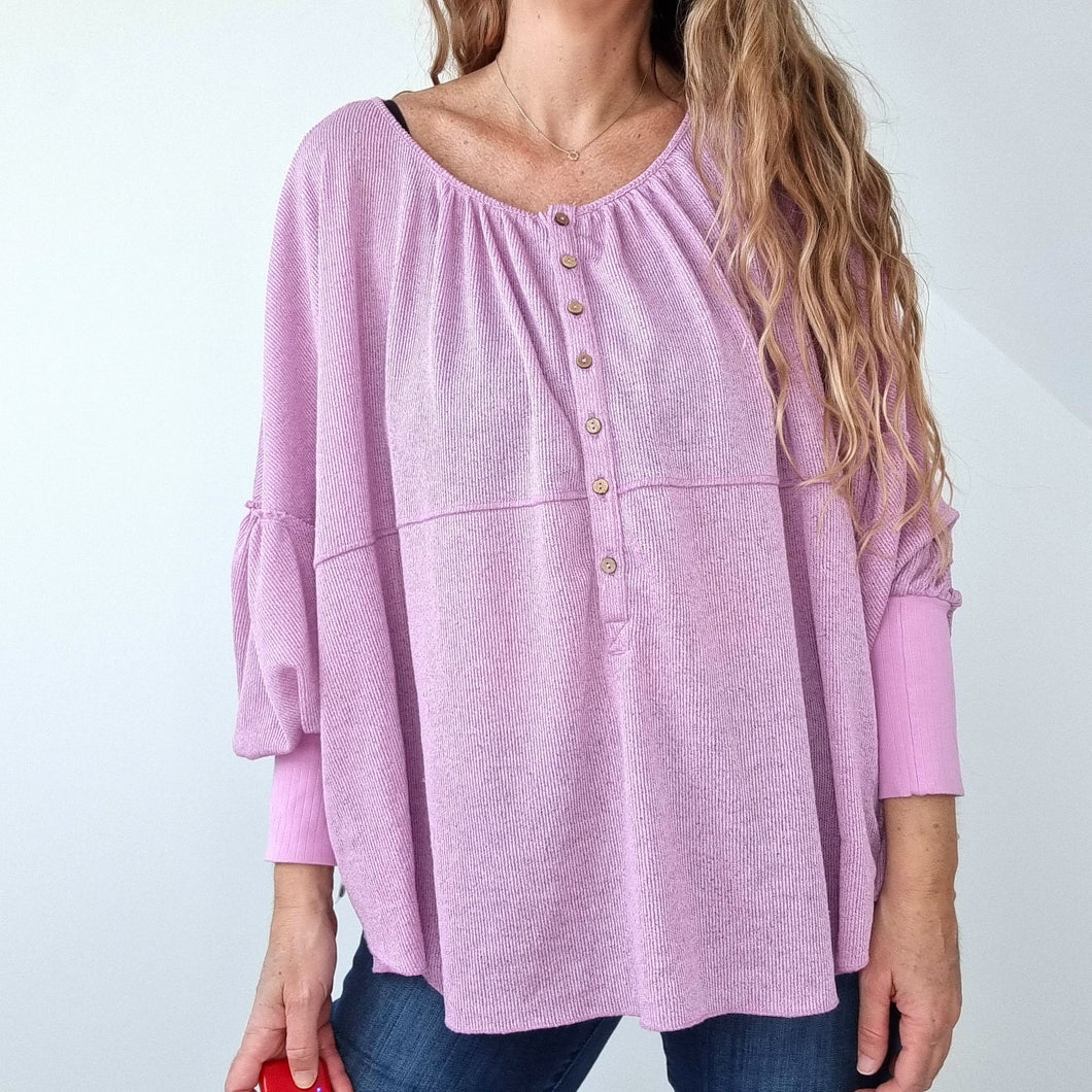 Free People Top Peasant Blouse Lilac Oversized Long Sleeves Boho Medium