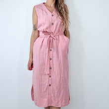 Load image into Gallery viewer, Boden Midi Shirt Dress 100% Linen Pink Belted Pockets Button Down Stained 14 R
