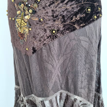 Load image into Gallery viewer, Chine Collection Skirt Hitched Midi Brown Velvet Lace Boho Gipsy Peasant 14 16
