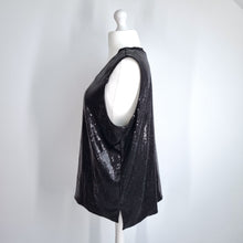 Load image into Gallery viewer, M&amp;S Autograph Sequin Top Size 24 Vest Black Lined Sleeveless Camisole Tank Party
