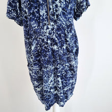 Load image into Gallery viewer, Whistles Dress Mini Tunic Pockets Blue Shift Short Sleeves Print Zip Work Size 8
