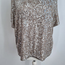 Load image into Gallery viewer, M&amp;S Sequin Top Blouse Size 20 Silver Nude Lined T-Shirt Christmas Party Sparkly
