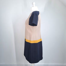 Load image into Gallery viewer, M&amp;S Woman Shift Dress UK 16 Colour Block Beige Navy Smart Work Office Lined

