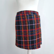 Load image into Gallery viewer, Monsoon Tartan Mini Skirt UK 14 Check Button Faux Wrap Asymmetric Tweed Lined
