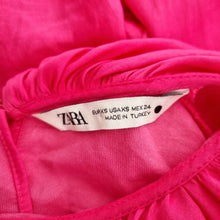 Load image into Gallery viewer, ZARA Balloon Sleeve Blouse Hot Pink Draped XS Batwing Top Party Occasion Cropped
