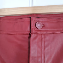 Load image into Gallery viewer, Zara Faux Leather Trousers Large Dark Red Skinny Ankle Zip High Rise Pockets
