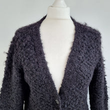 Load image into Gallery viewer, Peruvian Connection Cardigan Alpaca Pima Cotton Black Fluffy Buttons Knit Medium
