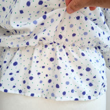 Load image into Gallery viewer, Vintage Hamells 80s Blouse White Purple Polka Dot Pussy Bow Tie Peplum 12 Petit
