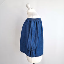 Load image into Gallery viewer, Made in Italy Denim Top Off the Shoulder Chambray Dark Blue Blouse Cotton 10-14
