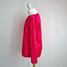Load image into Gallery viewer, East Crinkle Blouse Pink Neon Long Sleeves Top V Neck Fuchsia Bright Size XL
