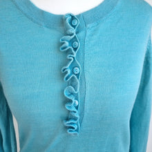 Load image into Gallery viewer, Boden 100% Wool Jumper UK 10 Aqua Ruffle Detail Fine Knit Sweater Turquoise Blue
