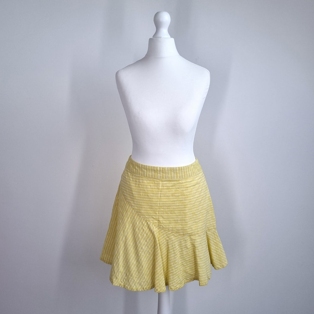 Oliver Bonas Mini Skirt UK 6 Yellow Rara Striped Lined Skater 100% Cotton Short