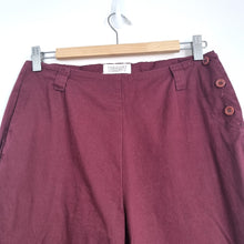 Load image into Gallery viewer, Toast Trousers Burgundy Wide Leg 10 Crop High Rise Cotton Marked Side Buttons
