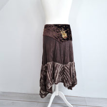 Load image into Gallery viewer, Chine Collection Skirt Hitched Midi Brown Velvet Lace Boho Gipsy Peasant 14 16
