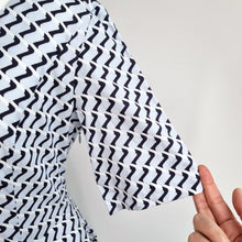 Load image into Gallery viewer, COS Dress Pleated A Line Pocket Blue Print UK 6 Work Cocktail Cotton Asymmetric
